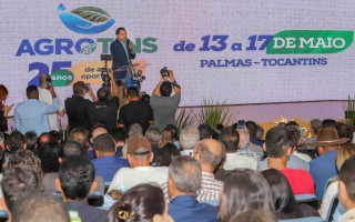 Em seu discurso, o governador Wanderlei Barbosa celebrou os 25 anos da Agrotins, destacando a relevância do evento para para o agro do país.