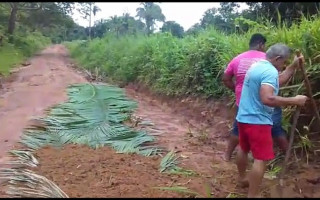 Moradores improvisam recuperação de estrada vicinal na Água Amerela