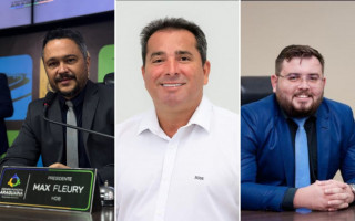 O presidente Max Fleury (MDB) ao lado dos vereadores Matheus Mariano e Israel da Terezona, que declararam apoio à sua reeleição.