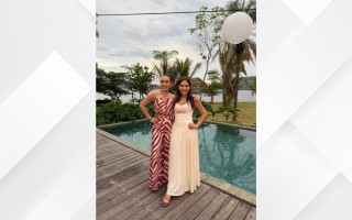 Amanda Vasconcelos, empresária e esposa do cantor Henrique, usou vestido da Nathstore, marca tocantinense que ganhou projeção nacional e internacional 