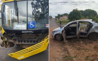 Imagens de câmera de segurança flagraram o momento da colisão; carro ficou completamente destruído