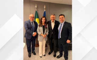 Senadora Professora Dorinha (União), Ronaldo Dimas e deputado federal Tiago Dimas durante encontro em Brasília