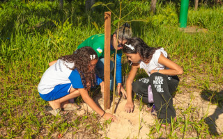 Entre as ações realizadas, estudantes de escolas públicas e privadas participaram de um mutirão de limpeza na Prainha da Via Lago, plantio de mudas de árvores nativas em uma atividade que incentivou a reflexão sobre o descarte correto de resíduos e a cons