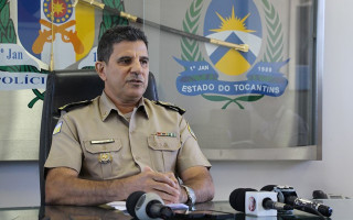 Comandante-geral, coronel Jaizon Veras Barbosa, em coletiva de imprensa.