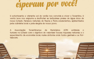 A ATM elaborou mensagens para estimular os turistas locais e os de fora do Estado a visitarem as praias do Tocantins