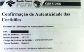 A Receita Federal declarou as duas certidões como não-autênticas