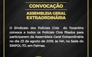 Assembleia Geral Extraordinária no dia 23 de agosto de 2019