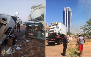Mesmo caminhão se envolve em dois acidentes nesta quinta-feira (12).