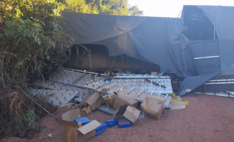 Tabletes de drogas foram encontrados em meio à carga de um caminhão que tombou na BR-010.