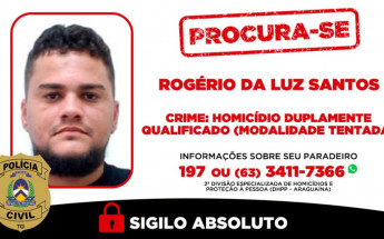 Informações sobre seu paradeiro podem ser fornecidas à 2ª Divisão, por meio do telefone/WhatsApp (63) 3411-7366. O anonimato é garantido 