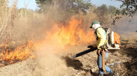 Brigadista do Naturatins durante manejo do fogo em Unidade de Conservação