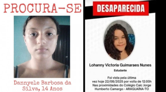 Adolescentes Dannyele e Lohanny, desaparecidas desde sexta-feira (22/08) em Araguaína, foram localizadas com segurança e reencontraram familiares neste sábado (23).