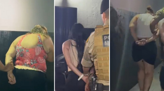 Trio de mulheres detido pela PM após suspeita de furtos em série em farmácias do Centro de Araguaína; abordagem ocorreu na Rua Rui Barbosa