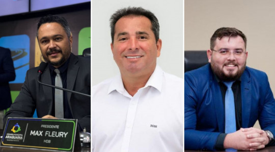 O presidente Max Fleury (MDB) ao lado dos vereadores Matheus Mariano e Israel da Terezona, que declararam apoio à sua reeleição.