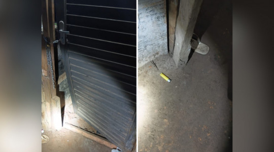 Porta da residência foi arrombada por criminosos durante invasão no Setor Araguaína Sul, em Araguaína