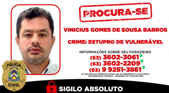Divulgação da Polícia Civil do Tocantins com informações do procurado