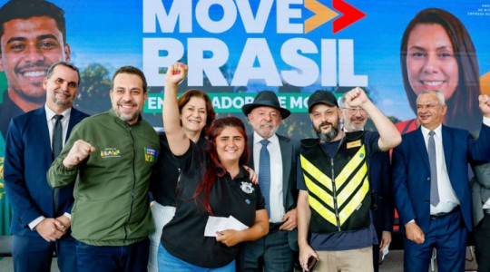 Presidente Luiz Inácio Lula da Silva durante lançamento do MOVE Brasil Entregadores e MotoApp