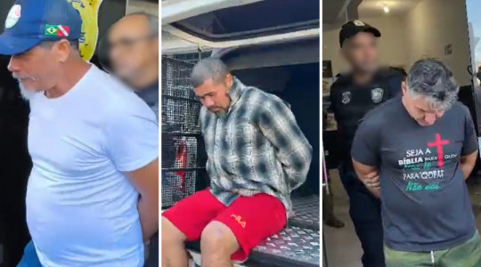 Os três suspeitos presos pela Polícia Civil durante a operação que investiga as mortes no conflito agrário em Araguaína 