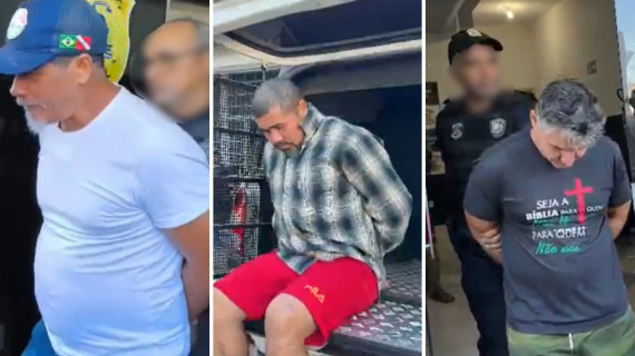 Os três suspeitos presos pela Polícia Civil durante a operação que investiga as mortes no conflito agrário em Araguaína 