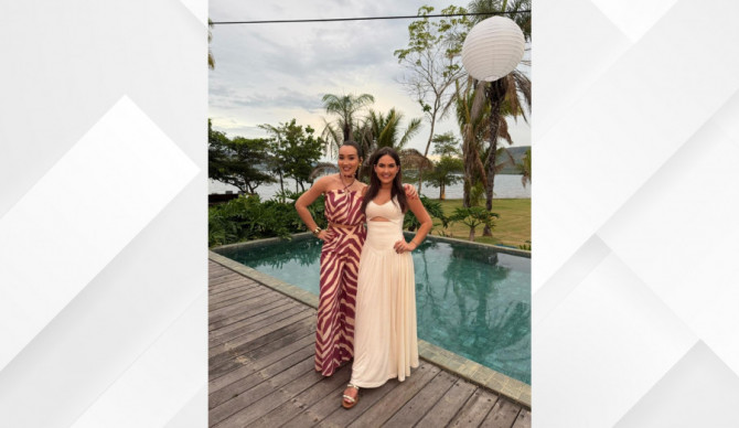 Amanda Vasconcelos, empresária e esposa do cantor Henrique, usou vestido da Nathstore, marca tocantinense que ganhou projeção nacional e internacional 