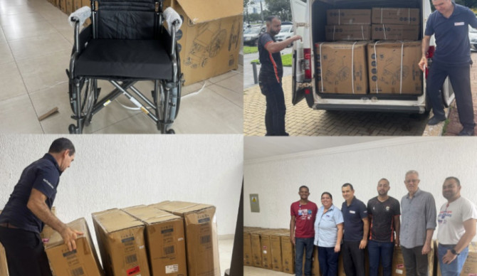 Cadeiras de rodas hospitalares doadas à Fundação Pró-Rim serão usadas no transporte interno de pacientes durante tratamento de hemodiálise
