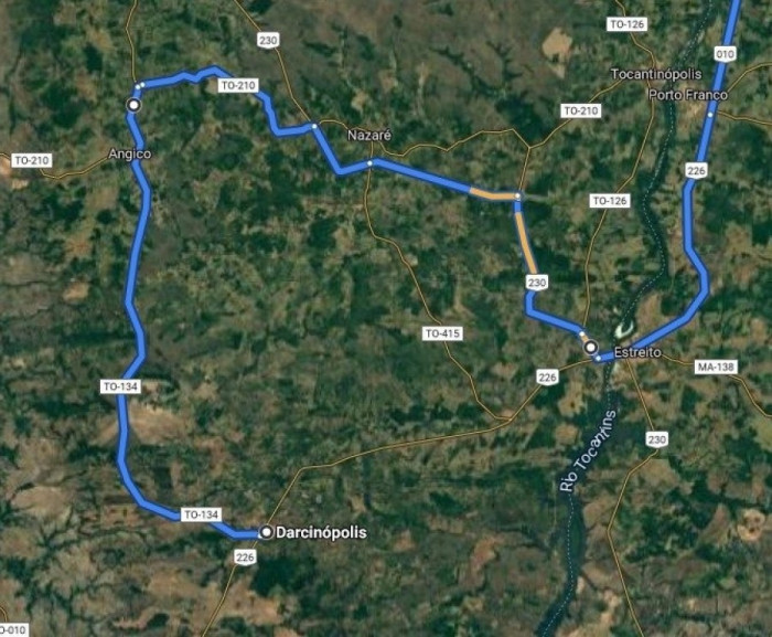 Mapa mostra rota alternativa após interdição da BR-226