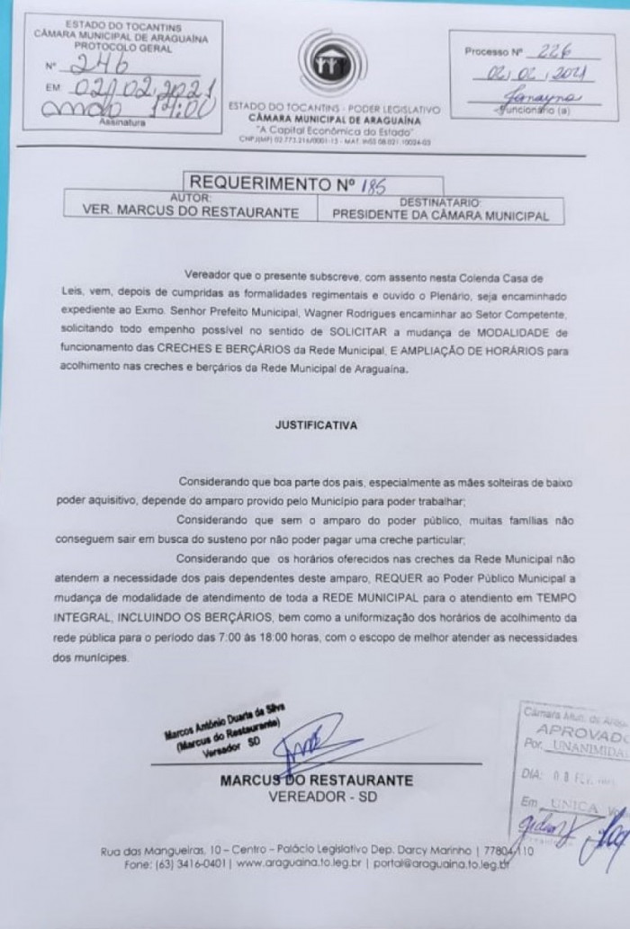 Vereador Solicita ampliação do horário de atendimento das creches 
