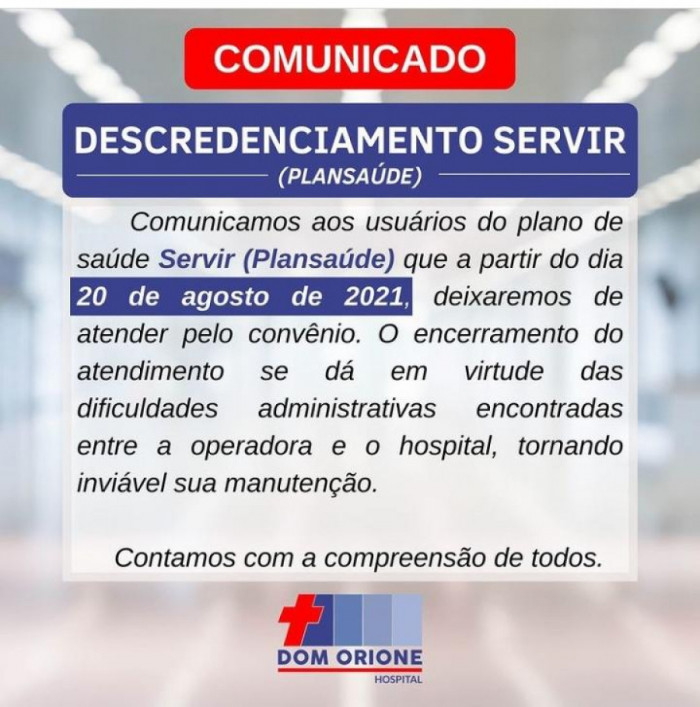 Comunicado divulgado pelo HDO em Araguaína 