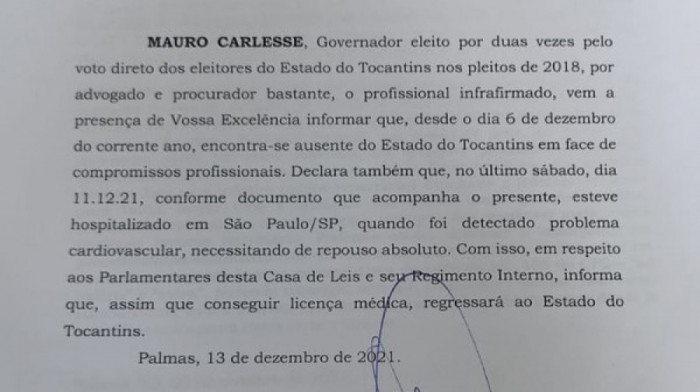 Documento protocolado pela defesa de Carlesse. Foto: Reprodução