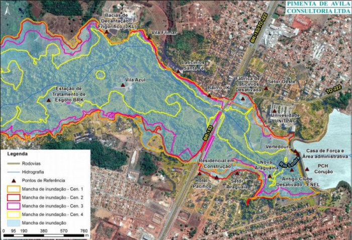 Plano de Ação de Emergência apresentado pela empresa em 2020 mapeou a topografia da região e a ocupação urbana num raio de 3 km da usina