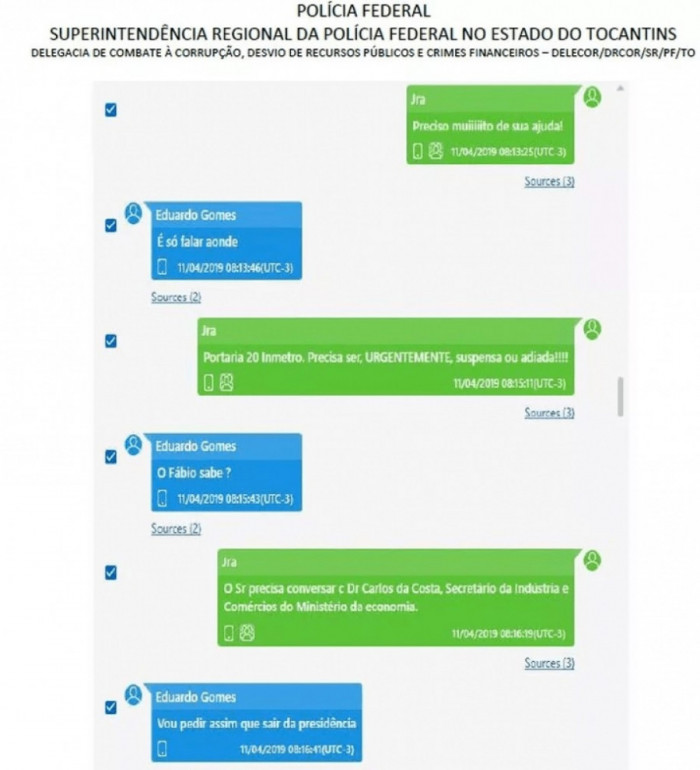 Trecho de conversa entre o senador Eduardo Gomes e o empresário - Reprodução