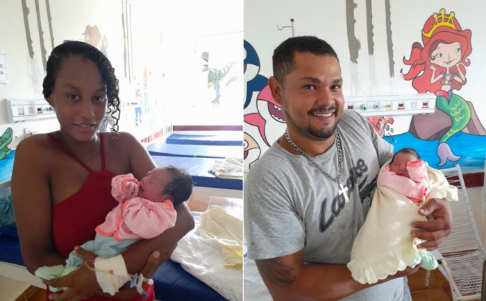 Os pais da pequena Evellyn exibem a filha com orgulho