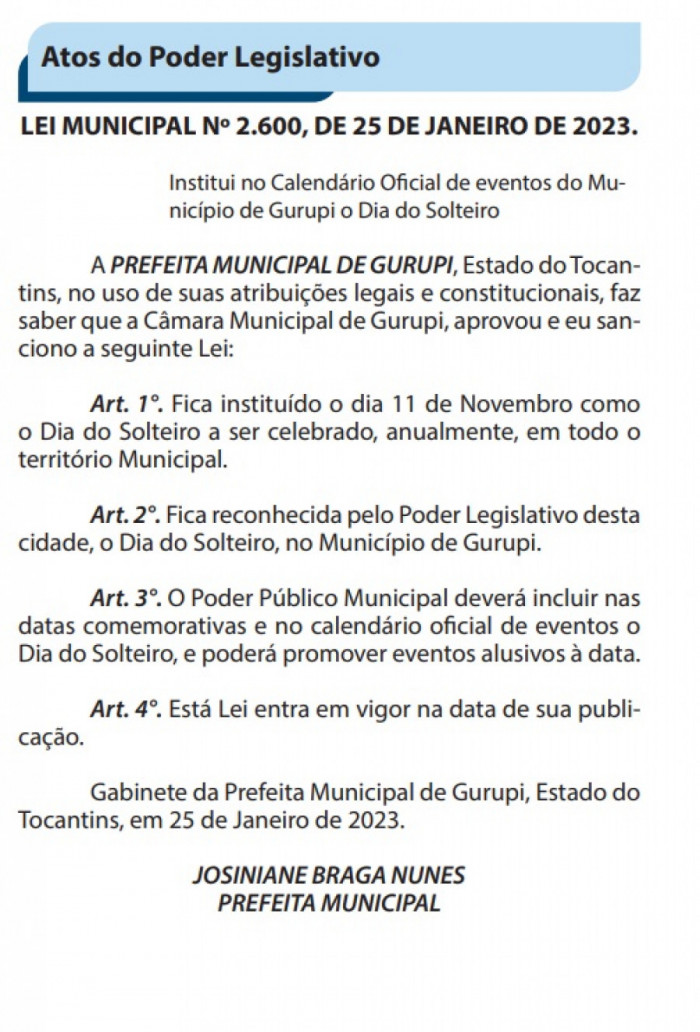 Confira a publicação no Diário Oficial 