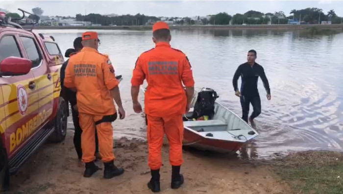 Mergulhadores do Corpo de Bombeiros Militar durante buscas no Lago Azul. Foto: Araguaína Notícias