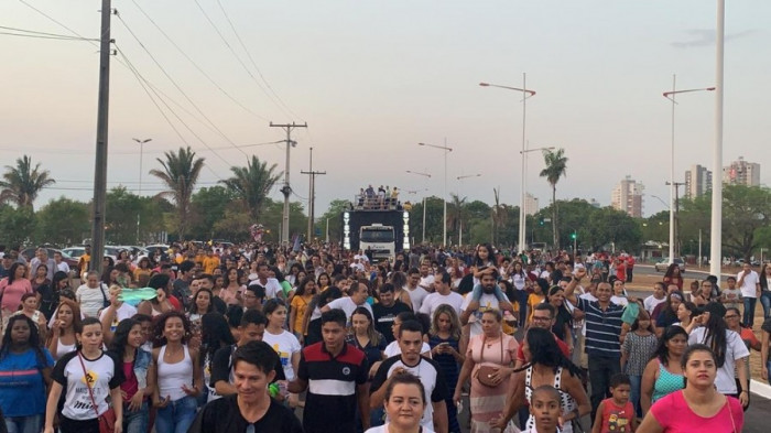 Fiéis durante a Marcha para Jesus na capital Palmas